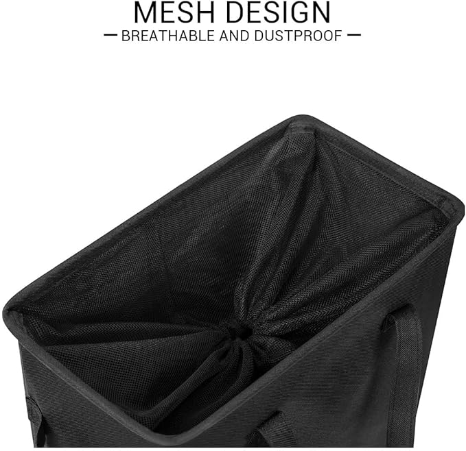ZERO JET LAG Slim Laundry Hamper With Handles Collapsible Laundry Basket Thin Dirty Clothes Basket Narrow Laundry Bag Foldable Dirty Clothes Hamper 45L (23 inches,Black)