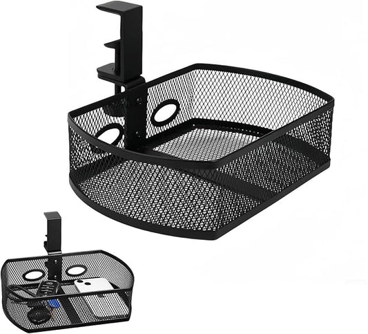 Clamp-On Hanging Desk Organizer - Metal Under-Desk Storage with Clamp Mount, Desk Attachments for Home/School/Office, Essential Office Supplies