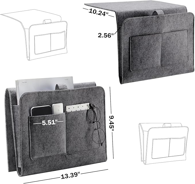 YOUDENOVA Bedside Caddy, Bedside Organizer for Dorm Room, Bunk Bed, Grey