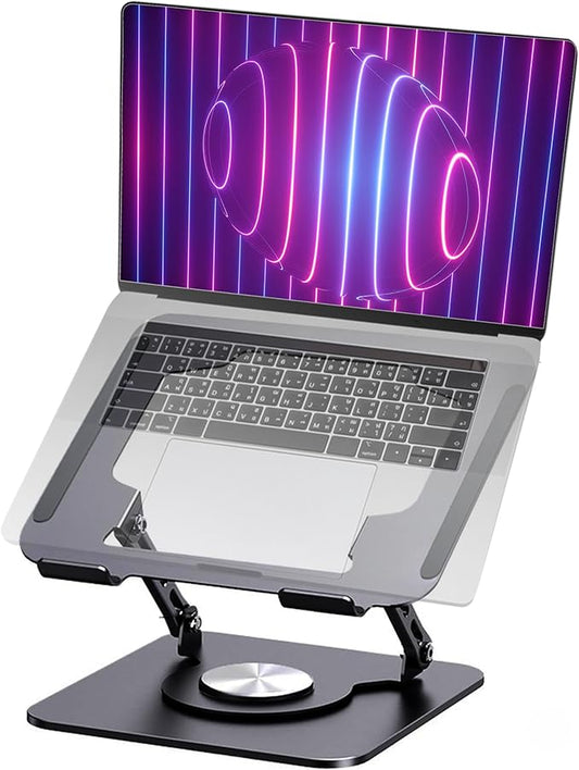 Grey Laptop Stand for Desk with 360 Rotating Base Compatible with MacBook Pro/Air Notebook up to 16 Inches Computer Stand for Laptop Ergonimic Foldable Riser for Desk