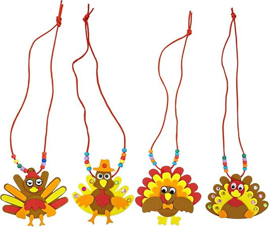 4E's Novelty Thanksgiving Necklace Crafts for Kids Bulk – 12 Pack DIY Turkey Necklace Craft for Kids with 4 Styles, Thanksgiving Favors for Kids, Thanksgiving Toddler Craft, & Turkey Craft Kit