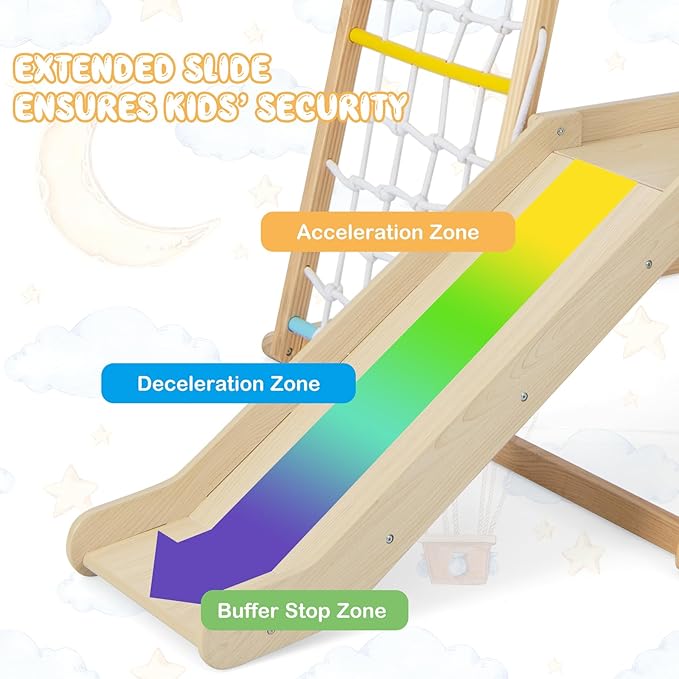 Costzon Indoor Jungle Gym, 6-in-1 Montessori Climbing Toys for Toddlers with Slide, Climbing Net, Monkey Bars, Wooden Playground Climber Playset for Kids Gifts Presents