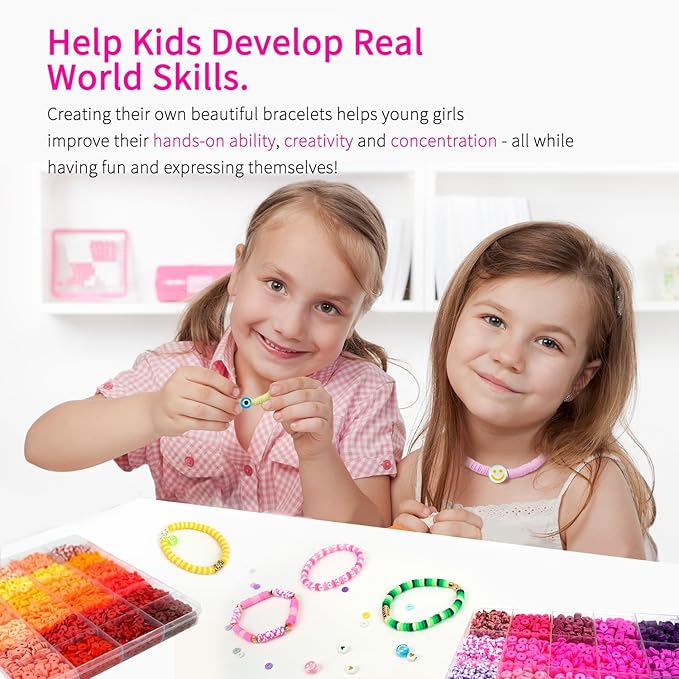 20,000 Pcs Clay Beads Bracelet Making Kit, 120 Colors 6 Boxes Polymer Beads Spacer Heishi Beads & Jewelry Kit with Pendant Charms Elastic Strings, Crafts Gift for Kids Adults