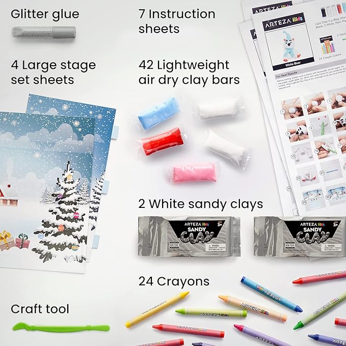Arteza Kids Air Dry Clay, Winter Wonderland Stage Clay Kit, Craft Supplies for Learning Centers and Educational Playtime, Christmas, Birthday Gifts