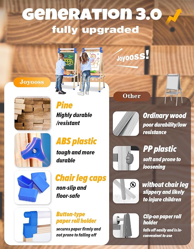 JOYOOSS Easel for Kids Art Easel Kids Easels for Toddlers,Wooden Kid Easel with Paper Roll - Adjustable Magnetic Double Sided Kids Dry Erase Board, Birthday Gifts for 1-12 Year Old Girls or Boys Blue