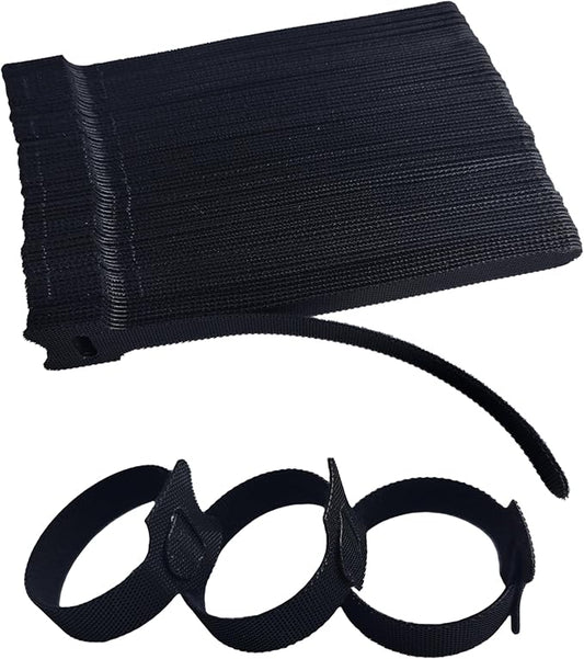100 PCS 6 Inches Black Reusable Cable Ties, Adjustable Cord Straps, Cable Organizer, Cord Wrap and Hook Loop Cords Management