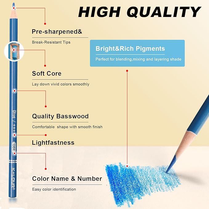 KALOUR Premium Colored Pencils,Set of 50 Colors,Artists Soft Core with Vibrant Color,Ideal for Layering Blending Shading,Color Pencils for Adults Beginners Coloring Book…