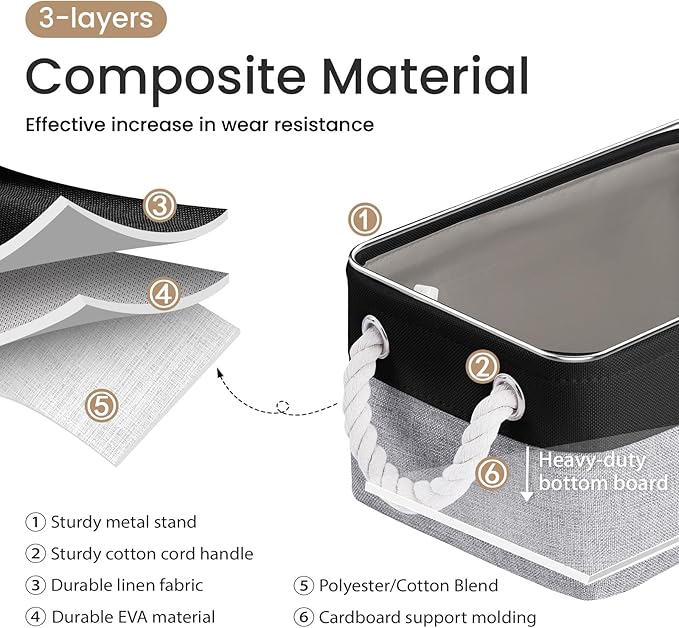 VQRTEXA Storage Baskets for Shelves 11.8x7.9x5.2 Inch, Foldable Fabric Storage Bins with Handles, Small Storage Baskets for Organizing Closet, Bathroom, Office, Home Organization (3-Pack, Black&Gray)