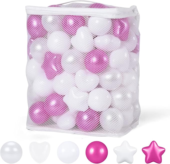 GOGOSO 100 Pieces Star Ball Pit Balls Plastic Phthalate&BPA Free Stress Balls for Toddlers and Kids Playhouse Ball Pit Accessories, Pearl Purple+Pearl Gray+Gray+White