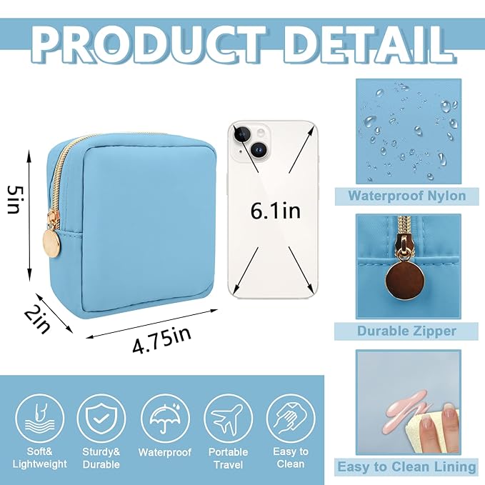 UIXIZQ Mini Makeup Pouch for Purse, Small Cosmetic Bag Pouch Nylon Travel Toiletry Organizers Bag for Women Girls, Cute Zipper Coin Purse Preppy Storage Purse for School Work(Mini-Periwinkle)