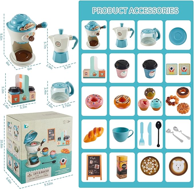 Ice Cream Tea Party Play Set for Kids Role Play, Dessert Coffee Toys, Create Sweet Treats and Brew Coffee in Style Play House, for Boys Girls 3 4 5 6 Years Old, Birthday Gifts, Class Rewards,Christmas