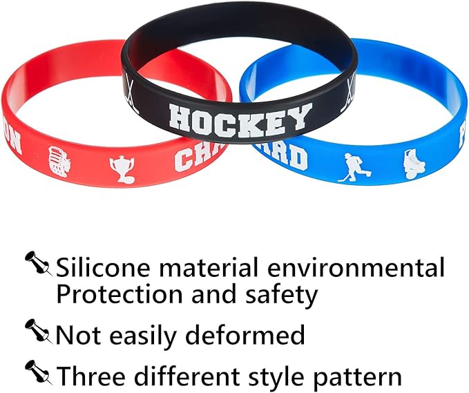 BBTO 24 Pieces Hockey Rubber Bracelets Silicone Hockey Wristband Stretch Rubber Bracelets for Sport Themed Party Supplies