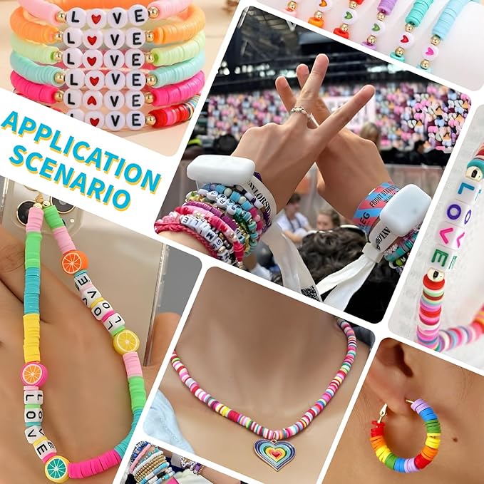 Clay Beads Bracelet Making Kit, 6500 Pieces, 24 Colors, Preppy Beads with Charms, DIY Jewelry Crafts for Kids 6-13