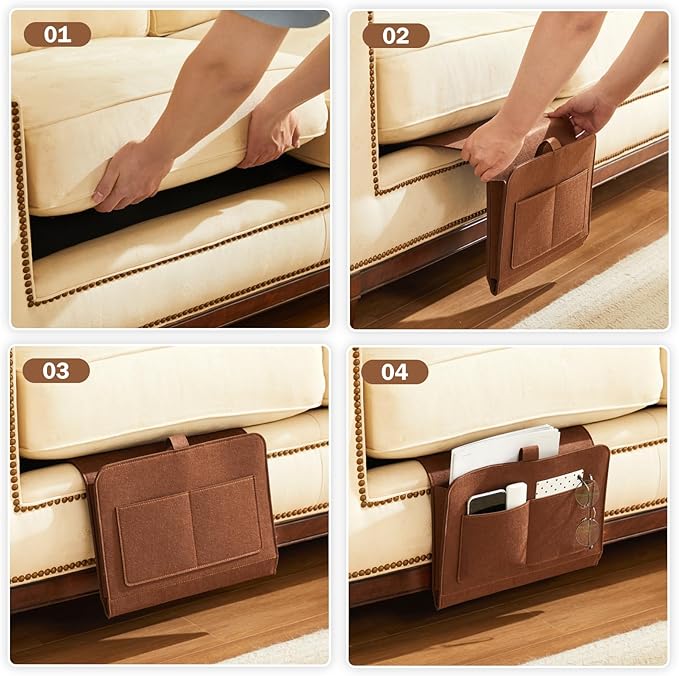 YOUDENOVA Bedside Caddy, Bedside Organizer for Dorm Room, Bunk Bed, Brown