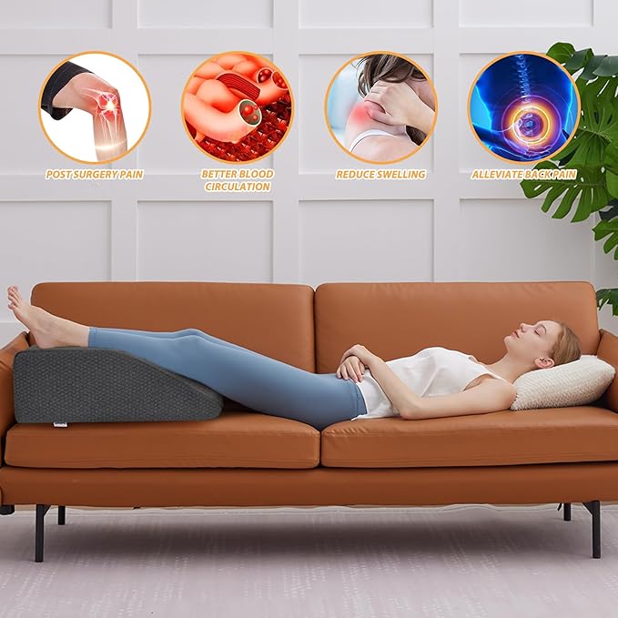 Bedluxe Leg Elevation Pillows, Leg Pillows for Sleeping, Cooling Gel Memory Foam Top, Wedge Pillow for Legs, Leg Wedges for Circulation, Swelling, After Surgery - Removable Cover (8 Inch, Black)