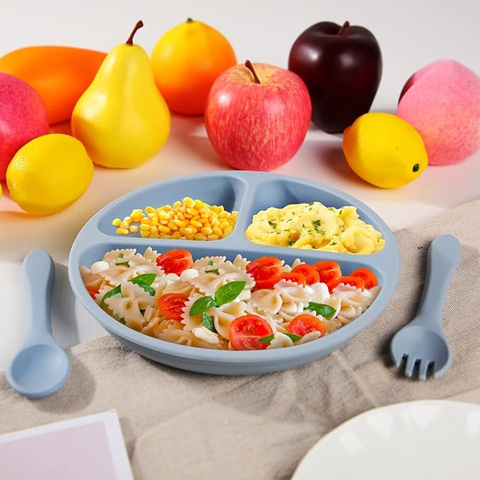 Meanplan 6 Pack Suction Plates for Toddlers with Lids Silicone Baby Plates set Food Grade Silicone Divided Design BPA Free Microwave and Dishwasher Safe Assorted Colors(Elegant Colors)