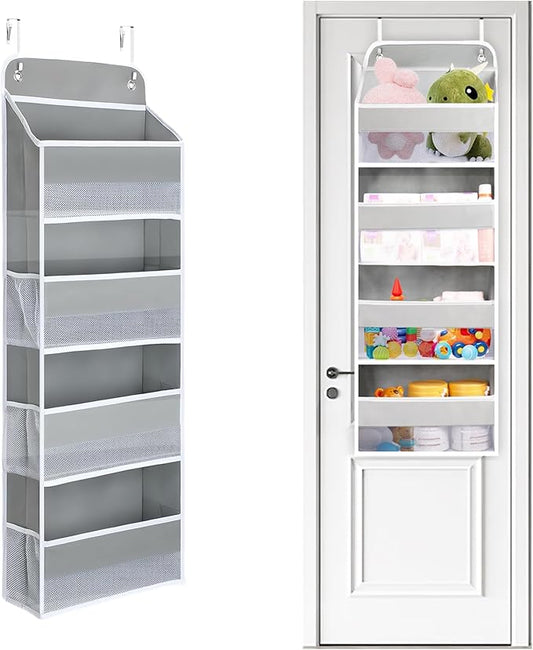 QINGUANG Over The Door Organizer,Hanging Organization and Storage, Behind Door Organizer with Side Pockets, 35 lbs Capacity,Anti Tilt, for Nursery, Bathroom, Bedroom,Dorm (4-Shelf)