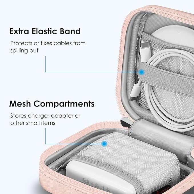 FINPAC Charger Case for MacBook, Small Electronic Organizer Bag for MacBook Power Adapter, Portable Pouch Travel Storage for Laptop Accessories, Magic Mouse, USB Drives, GoPro, Gadgets - Pink