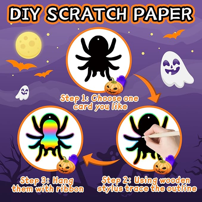 Halloween Scratch Crafts for Kids - 48PCS Halloween Magic Rainbow Scratch Paper for Halloween Party Favors - Kids Halloween Party Games Toys Gifts