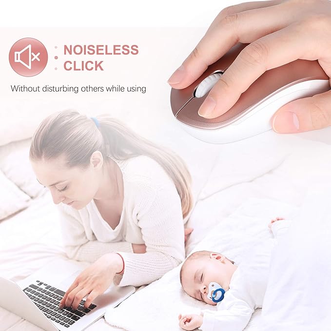 seenda Wireless Mouse, 2.4G Noiseless Mouse with USB Receiver Portable Computer Mice for PC, Tablet, Laptop, Notebook - Rose Gold&White