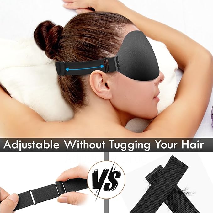 DTS Eye Sleep Mask for Side Sleepers Men Women Zero Eye Pressure 3D Cups Complete Light Blocking Night Blindfold with Adjustable Strap Shade Cover Sleeping Mask for Travel Nap Work Home (Black)