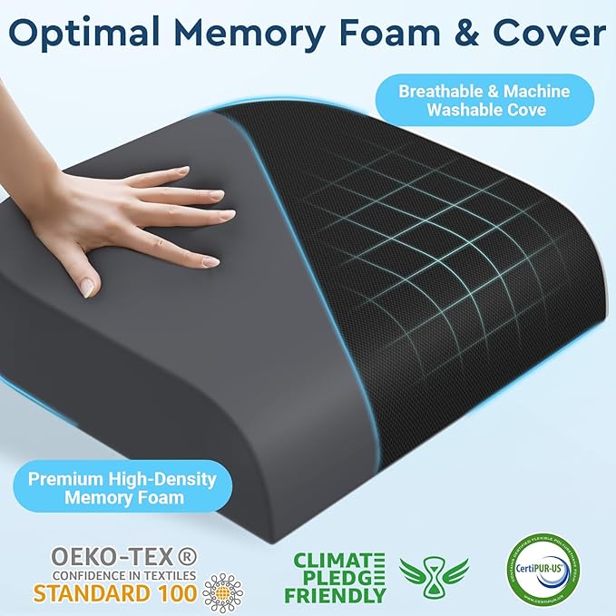 Seat Cushion, Memory Foam Office Chair Cushions for Long Sitting Hours, Chair Pad for Sciatica, Coccyx, Tailbone, Hip Pain & Pressure Relief, Office, Home,Car Seats,Airplane, Black/X-Large