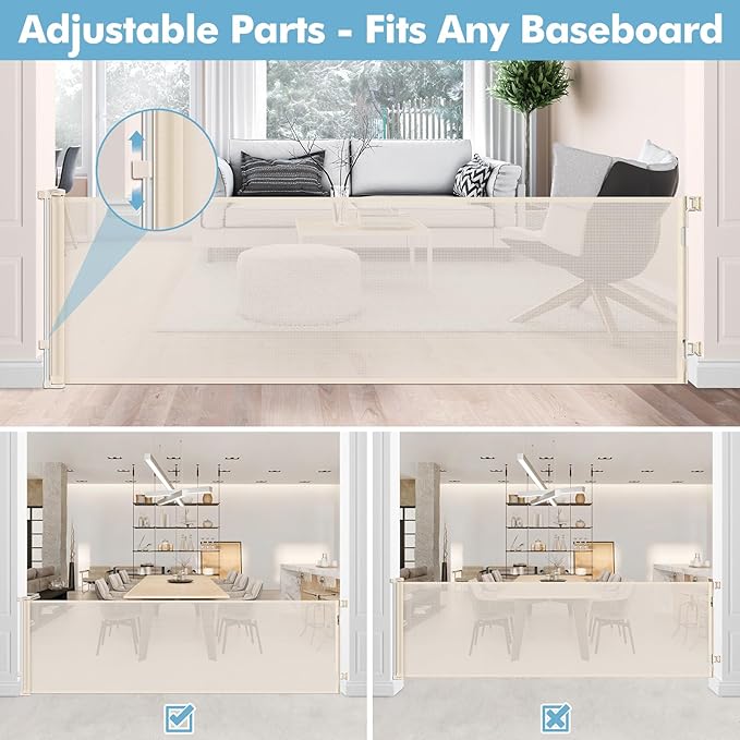 75 Inch Wide Retractable Baby Gate Retractable Dog Gate Indoor/Outdoor Retractable Gate, Long Baby Gate Wide Dog Gates for The House, Mesh Baby Gate Retractable Child Gates for Doorways/Stairs, Beige