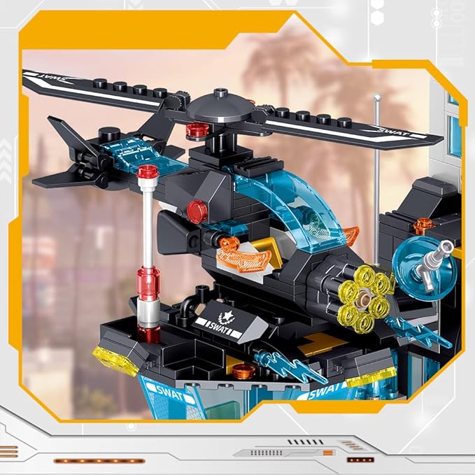 MindBox City Police Station Building Set with Police Car & Helicopter,1430pcs Building Block Toy Gift for Boys 8-12