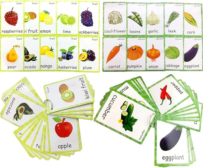 Set of Fruit and Vegetable Flash Cards for Toddlers | Kids Learning Flashcard & Montessori Pocket Cards Toys | Perfect for Pre-K Decor Background Wall Stickers, Teacher/Autism Therapists Tools