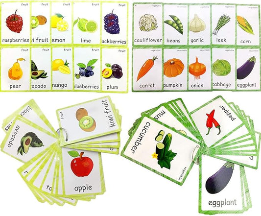 Set of Fruit and Vegetable Flash Cards for Toddlers | Kids Learning Flashcard & Montessori Pocket Cards Toys | Perfect for Pre-K Decor Background Wall Stickers, Teacher/Autism Therapists Tools