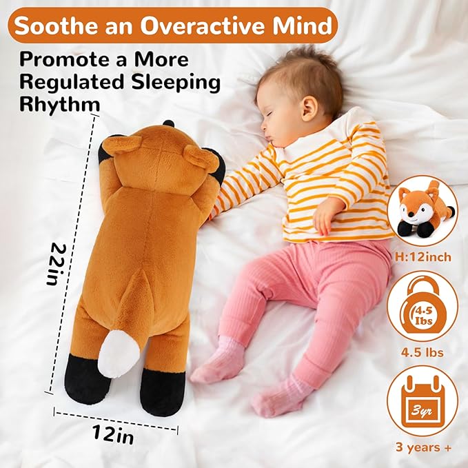 Fox Weighted Stuffed Animals - 22 Inch 4.5 Pounds Weighted Plushies Fox - Big Plush Stuffed Animals Pillow - Cute Plush Toys Gifts for Kids & Adults