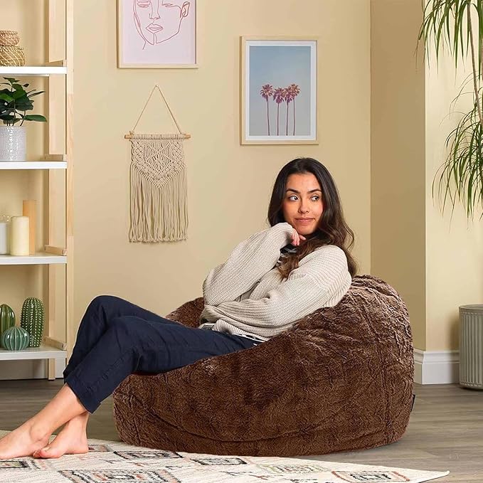 Bean Bag Chair for Adults Kids Without Filling Comfy Fluffy Oversized Round Beanbag Chair Lazy Sofa Cover for Reading Chair Floor Chair, 3.5FT, Snow Pink