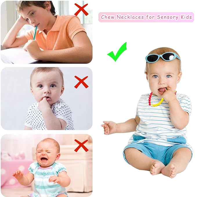 Teething Necklace for Baby,Chewing Necklace for Kids Sensory,Sensory Chew Necklaces for People with Autism, ADHD, and Fidgeting,Chew Necklaces for Sensory Kids,Teething Necklace for Mom