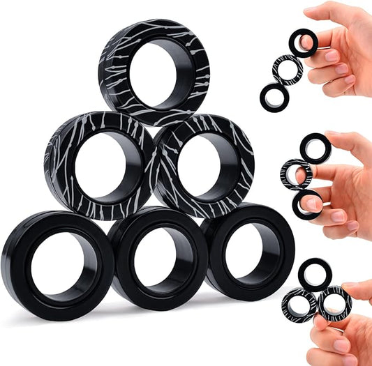 Cevioce 6 PCS Magnetic Ring Fidget Toys Set,Easter Basket Stuffers Finger Spinner Pack for Teens Adults and Kids,Coolest Magnet for ADHD Anxiety Relief Toy for 8+ Year Old Boys Valentine's Day Gifts