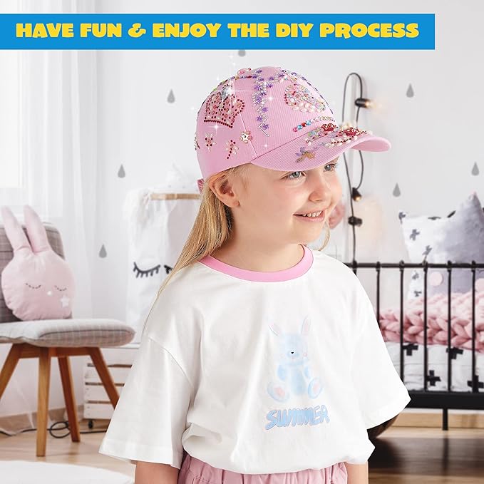 Klever Kits Decorate Your Own Baseball Cap with 7 Sheets Gems Stickers, Art & Crafts Kit for Kids, Fun Creative DIY Toys for Kids Girls