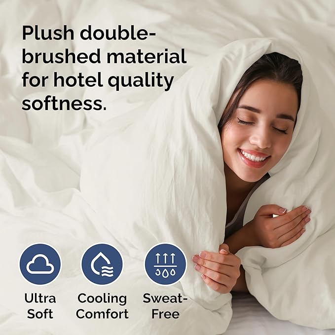 Duvet Cover King Size Set - Extra Soft King Size Duvet Cover 104 x 90 with 2 Pillow Shams - Hotel Luxury, Easy Care and Fade Free with Zipper Closures & Ties - Comfy, Breathable Bedding Set (Ivory)