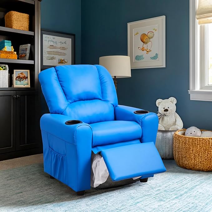 JC HOME Candy Kids Reclining Chair Leather Recliner Sofa Toddler Youth Children Child Ages 1-6