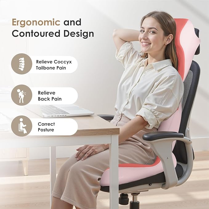 FLORICH Car Seat Cushion & Lumbar Support Pillow & Car Neck Pillow Ergonomic and 100% Memory Foam, Upgraded Larger and Breathable Car Seat Cushion & Back Support Pillow - Pink