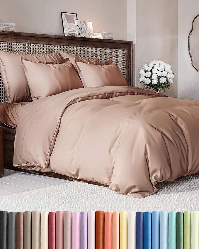 CGK Unlimited Duvet Cover King Size Set - Extra Soft King Size Duvet Cover 104 x 90 with 2 Pillow Shams - Hotel Quality, Fade Free w/Zipper Closures & Ties - Bedding and Bed Linens Set (Mauve)