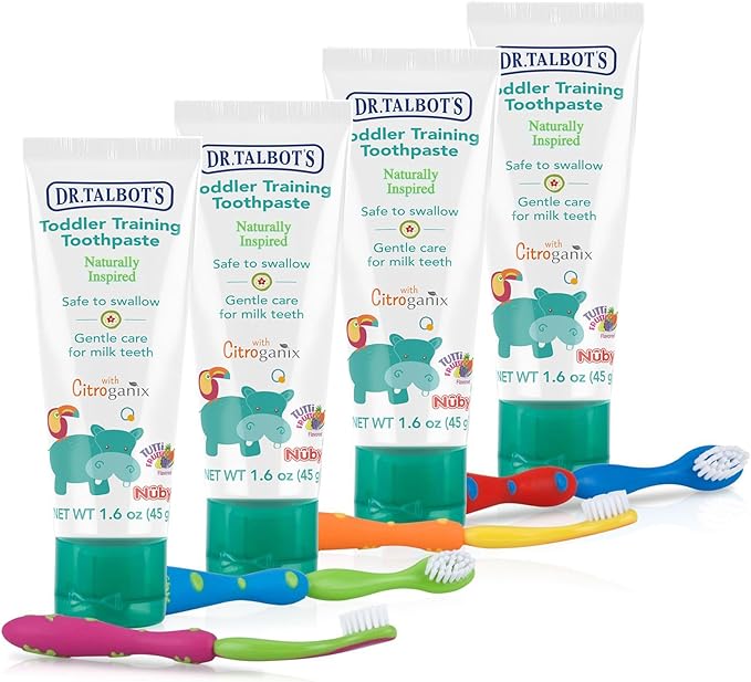Dr. Talbot's Toddler Training Toothpaste Naturally Inspired with Citroganix, with Toothbrush Included, Blue/Green, 1.6 Ounce