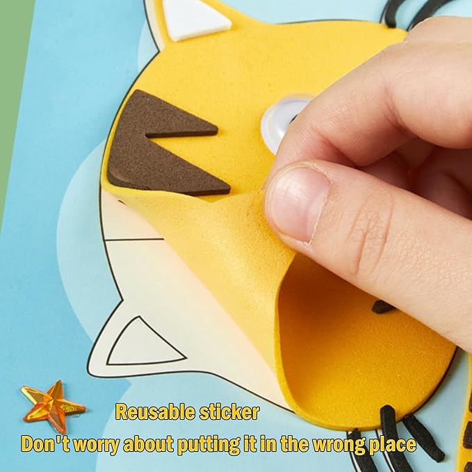 3D EVA Foam Stickers for Toddlers 12PCS Sticky Foam DIY Craft Preschool Art Class Drawing Sticker Puzzle Art Kit for Kids Boys Girls (Cartoon Animals B)