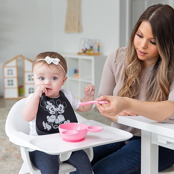 Bumkins Disney Baby Utensil Set, Silicone Trainer Spoons for Dipping, Soft Tip, Self-Feeding, Chew, Baby Led Weaning, First Year Training Supplies, Essentials in Eating, 4 Mos, 2-pk Minnie Mouse