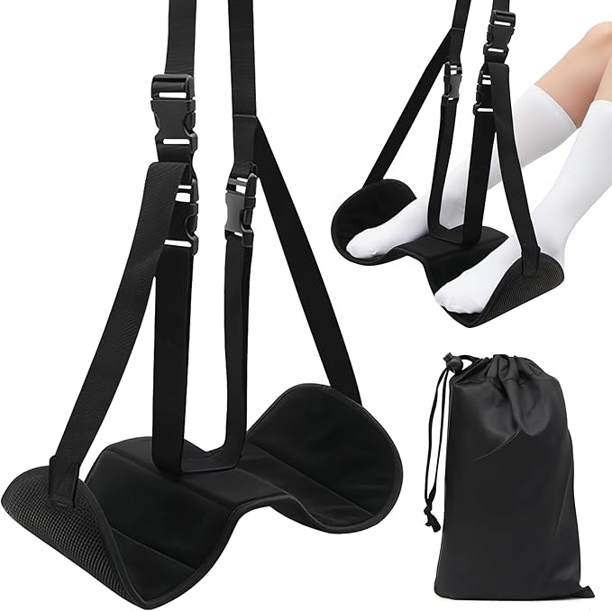 KwonfaiDelil Airplane Foot Hammock - Portable Travel Foot Rest with Adjustable & Detachable Straps for Ergonomic Support on Flights, Cars, Trains, Lightweight & Packable for Long Haul Travel & Office