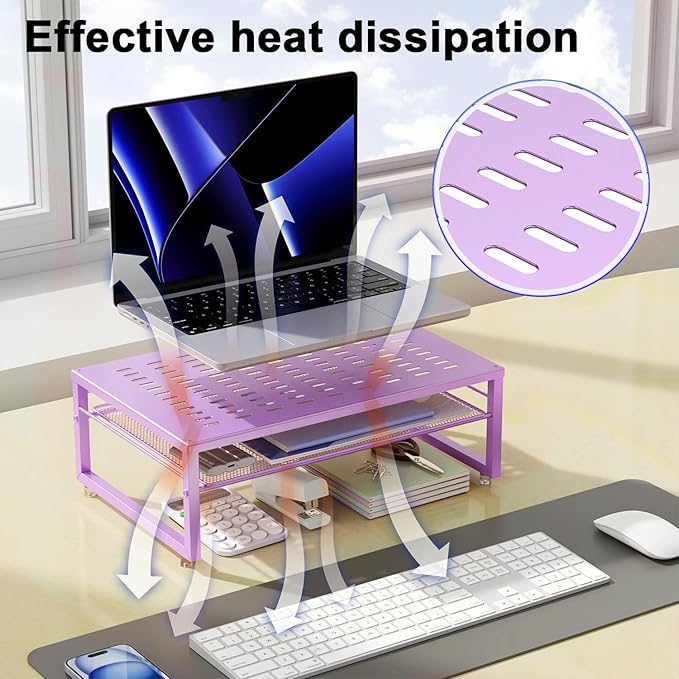 gianotter 2-Tier Metal Monitor Stand Riser, Office Desk Storage Organizer for Computer Monitor, Laptop, Printer, Office Supplies (Purple)