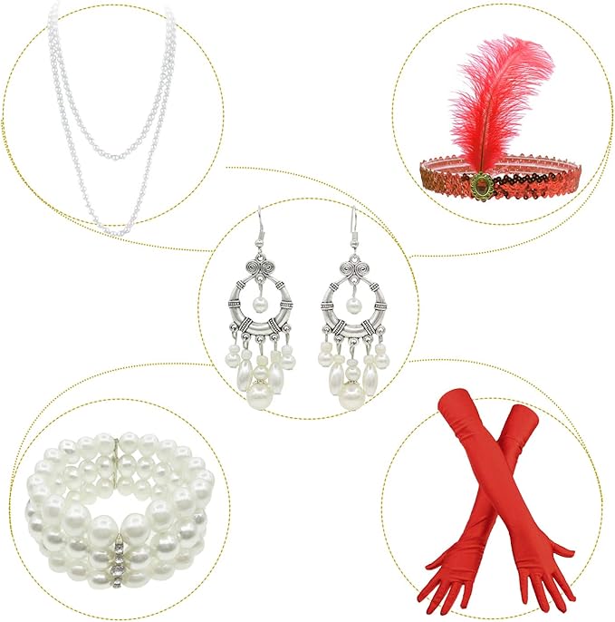 1920's Sequins Flapper Dress Children's Day Gift Party Halloween Costumes for Girls Accessories Set