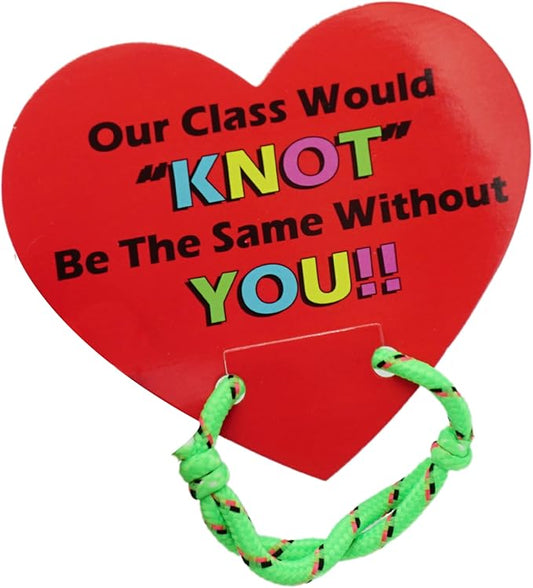 4E's Novelty Valentines Bracelets with Cards (48 Pack ) Our Class Will Knot Be The Same Without You - Bulk School Valentines Day Gifts for Kids from Teacher Party Favors Classroom Exchange