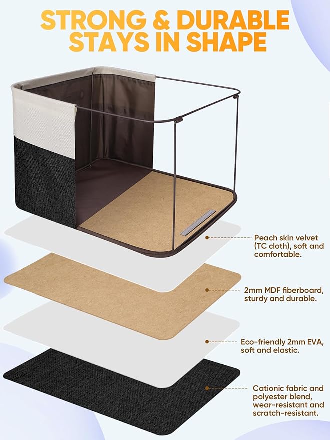 BALEINE 1 Pack Fabric Storage Bins for Shelves, Linen Storage Baskets for Organizing, Decorative Closet Bins for Clothes, Home (Black, 17''x13''x10.5'')