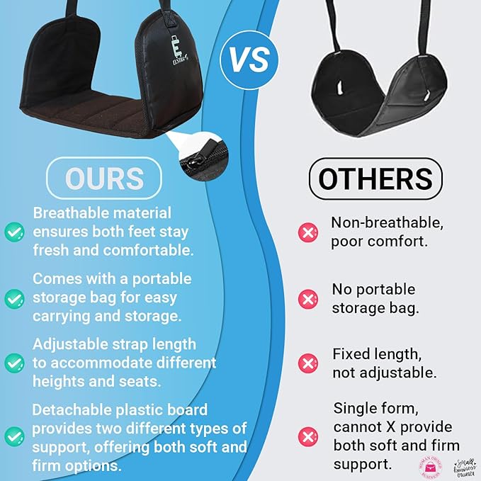 ELSTRA Luxury Airplane Foot Hammock - Removable Base & 60D Premium Memory Foam Footrest for Travel, Office, Gaming & Train - No Foot Clashing, Adjustable, Waterproof, Pouch + Stick-On Guide Included