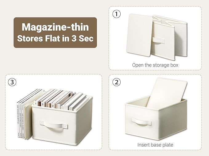 3 Pack Fabric Storage Bins for Shelves | 14¾" L*10¼" W*8¼" H Closet Storage Bins | Collapsible Closet Organizers for Clothes | Linen Clothes Bins | White & Ivory