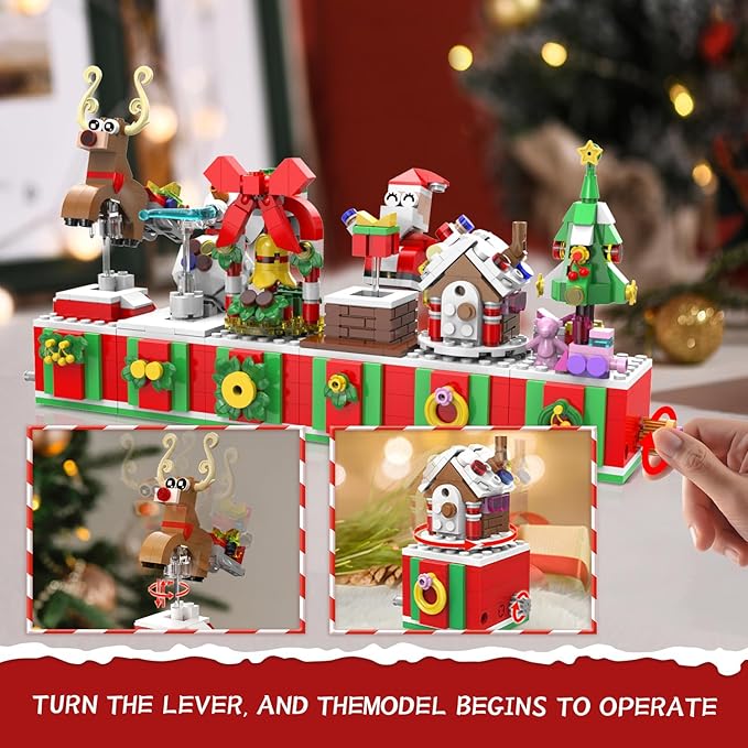 Christmas Building Blocks Sets Rotating Christmas Santa Building Sets for Kids 2024 Christmas Kits Small Xmas Building Brick Toys Gifts for Adults Teens Kids Girls Boys Ages 6+(139PCS Small Size)